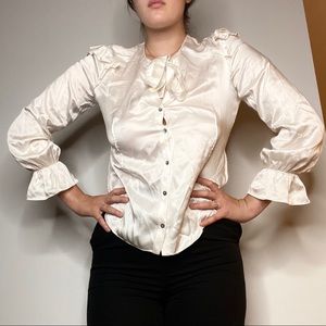 cinq à sept white 100% silk blouse victorian style